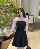 Niaki see-through color matching three quarter length blouse