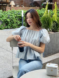 Melen Square Neck Puff Blouse