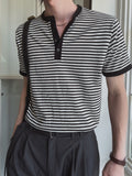 Yushi Stripe Henley Neck Short Sleeve T-Shirt