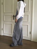 Watone Back Cut Washing Gray Long Wide Denim Pants