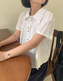 Belbo pin tuck button short sleeve blouse