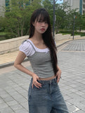 [Fake Layered] Sund Ribbon Sleeveless Layered Puff Short Sleeve T-Shirt