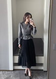 Loila Tweed Shirring Jacket Blouse