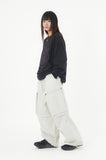 Zipper big cargo balloon wide banding pants