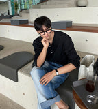 Sand brush wide denim pants