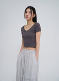 [U-BASIC] Soft cotton V-neck cropped T-shirt