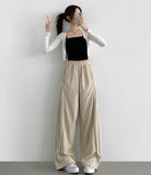 Corduroy Side Snap Button Folding Wide Banding Pants