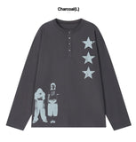 STAR 3 Henley Neck Long Sleeve T-Shirt