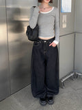 Emil Back Buckle Stitch Raw Denim Wide Pants