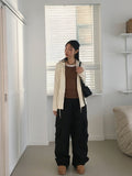 Ritun brushed cargo pocket banding cotton long wide pants