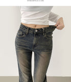 Span Relaxed Loose Long Bootcut Banding Denim Pants
