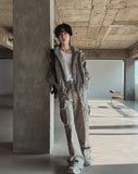 Mud damage denim hooded jacket