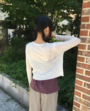 Dudan round rib see-through long sleeve cardigan