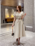 Beshu Diagonal V-collar Long One Piece (Belt set)