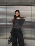 [Muffler set] Ray off-shoulder single-breasted long-sleeved