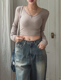 Basic Heat V-neck Long-sleeved T-shirt
