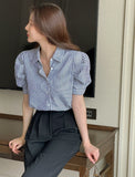 Nine Stripe Puff Short Sleeve Shirt Blouse