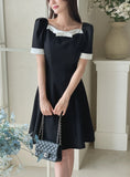 Lene Color Matching Ribbon Puff Tweed Mini One Piece