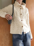 Robe Collar High-Neck Avant Cable Knit Long Sleeve Cardigan