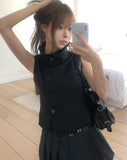 Near Unbalance High Neck Button Top
