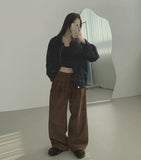 Corduroy Wool Pin Tuck Wide Banding Pants