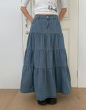 Murie Denim Tiered Button Long Skirt