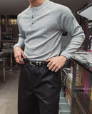 Conien Muscle Fit Henley Neck Long Sleeve T-shirt