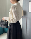 Crea Brushed Lace Collar Puff Blouse