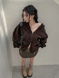 Block Leather Cargo Miniskirt