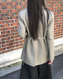 [Belt SET] Vichy Lapel Collar Overfit Blazer Jacket