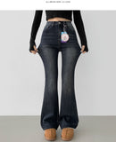 Washing Banding Heated Fabric Brushed Span Bootcut Denim Pants