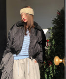 Clo Hairy Stripe Henley Neck Knit