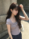 [MADE] Duran Amore Square Neck Shirring Short Sleeve T-Shirt