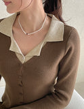 Antore Layered Collar Ribbed Cardigan Knit