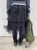 Samen Frill Tulle Banding Midi Skirt