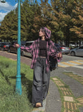 Moshu track line string denim pants