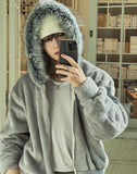 Fame Fleece Raccoon Fur Hooded Zip-Up