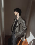 Distorted edge crack leather jacket