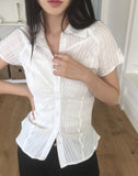 Kasen pleated shirring short sleeve shirt
