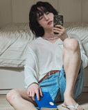 Crema linen V-neck knit