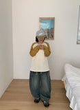 [unisex] Abus embroidery denim wide balloon pants