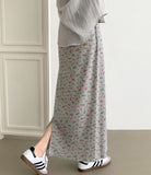 Flower Pattern Span Slit H-line Banding Long Skirt