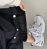 Corduroy Hem Snap Folding Cut Long Wide Pants
