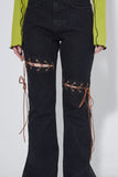 eyelet rope boots-cut denim