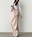 Side Two-Tone Snap Pin Tuck Wide Banding Training Pants