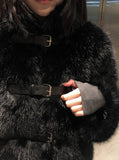 Ago Buckle High Neck Fur Short Jacket