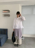 Lunans Stripe Unbalance Shirring Banding Skirt