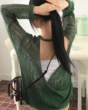 Concle Back Silt Strap Wrap Punching Layered Long Sleeve Knit