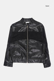 Velour leather zip-up rider jacket