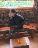 Classic loose fit string full lining high neck leather mustang